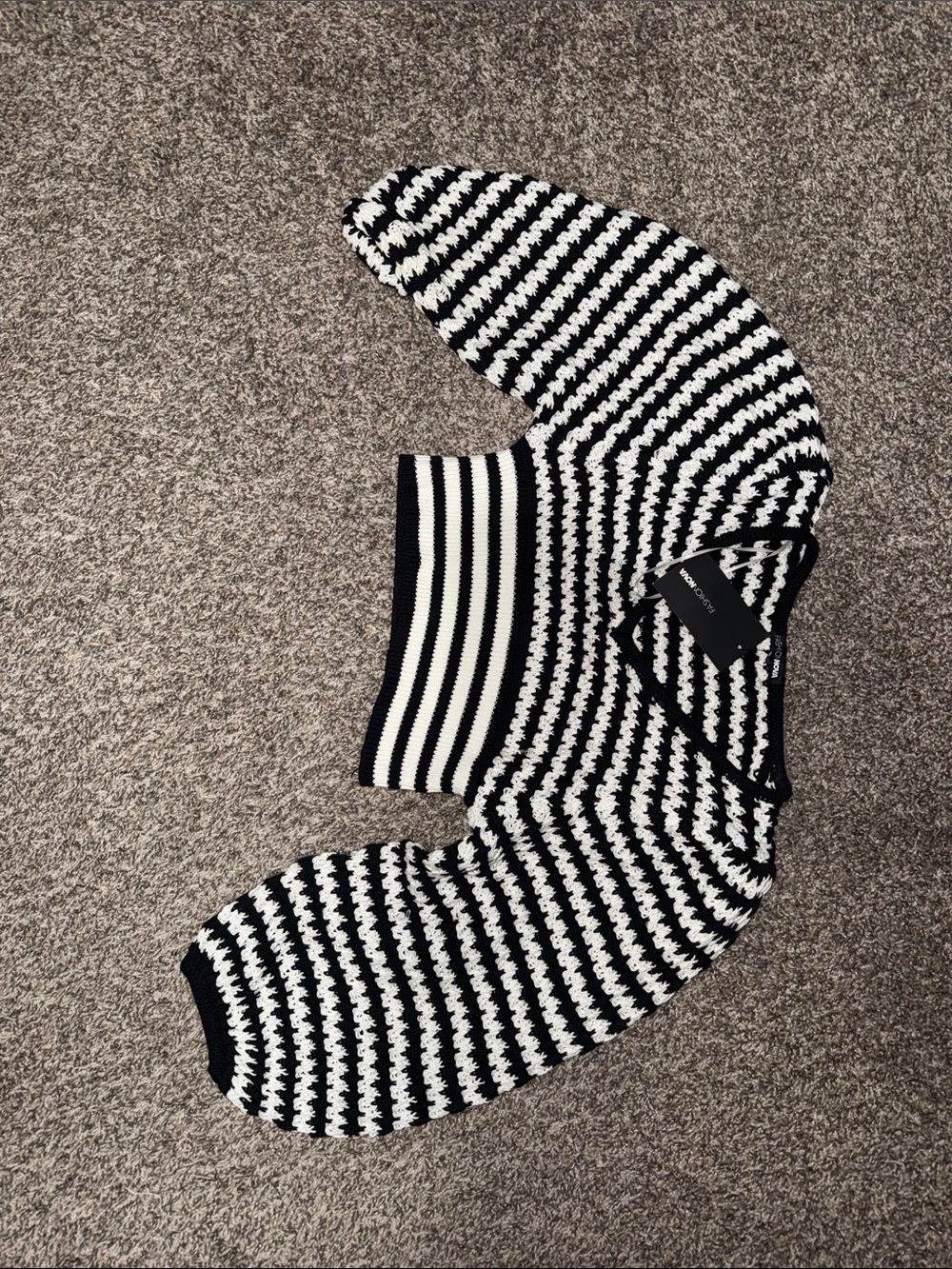 Fashion Nova Black and White Striped Knit Cropped Sweater